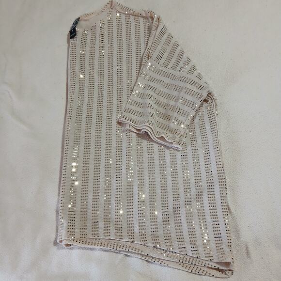 Clara Sun Woo 1/4 sleeve gold sequin tunic medium USA MADE handkerchief sides - Picture 7 of 10